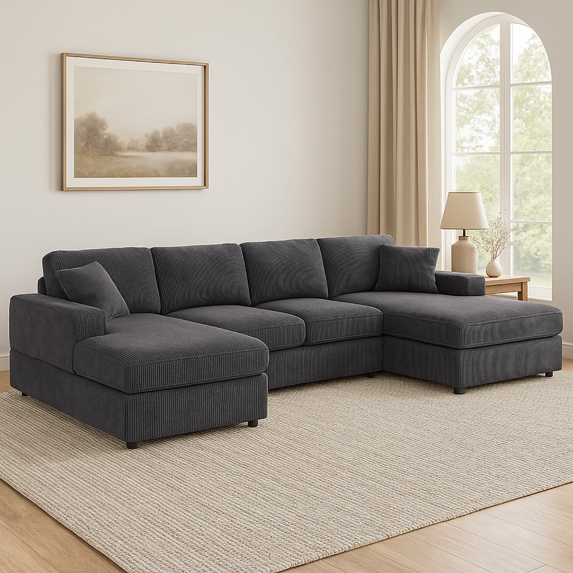 MOONMISS Sectional Sofas with Double Chaise, U-Shaped Cloud Comfy Couches for Living Room, L-Shaped Modern Reconfigurable Sectional Couch Furniture Set,Sofa Simple Assembly,Gray-4Seat