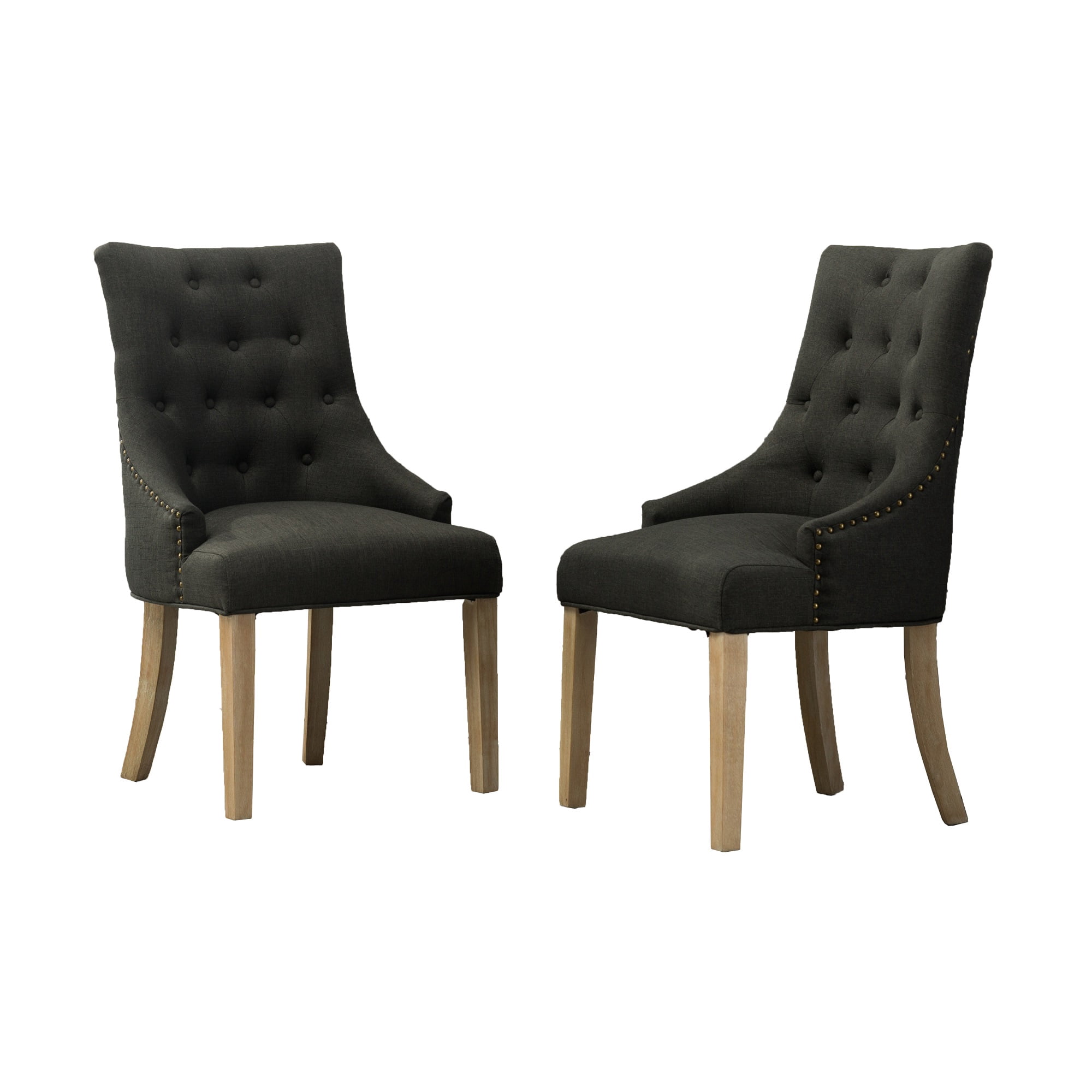 MOONMISS Set of 2 Solid Wood Button Tufted Wing back Chairs with Nail heads Dining Chairs,Charcoal