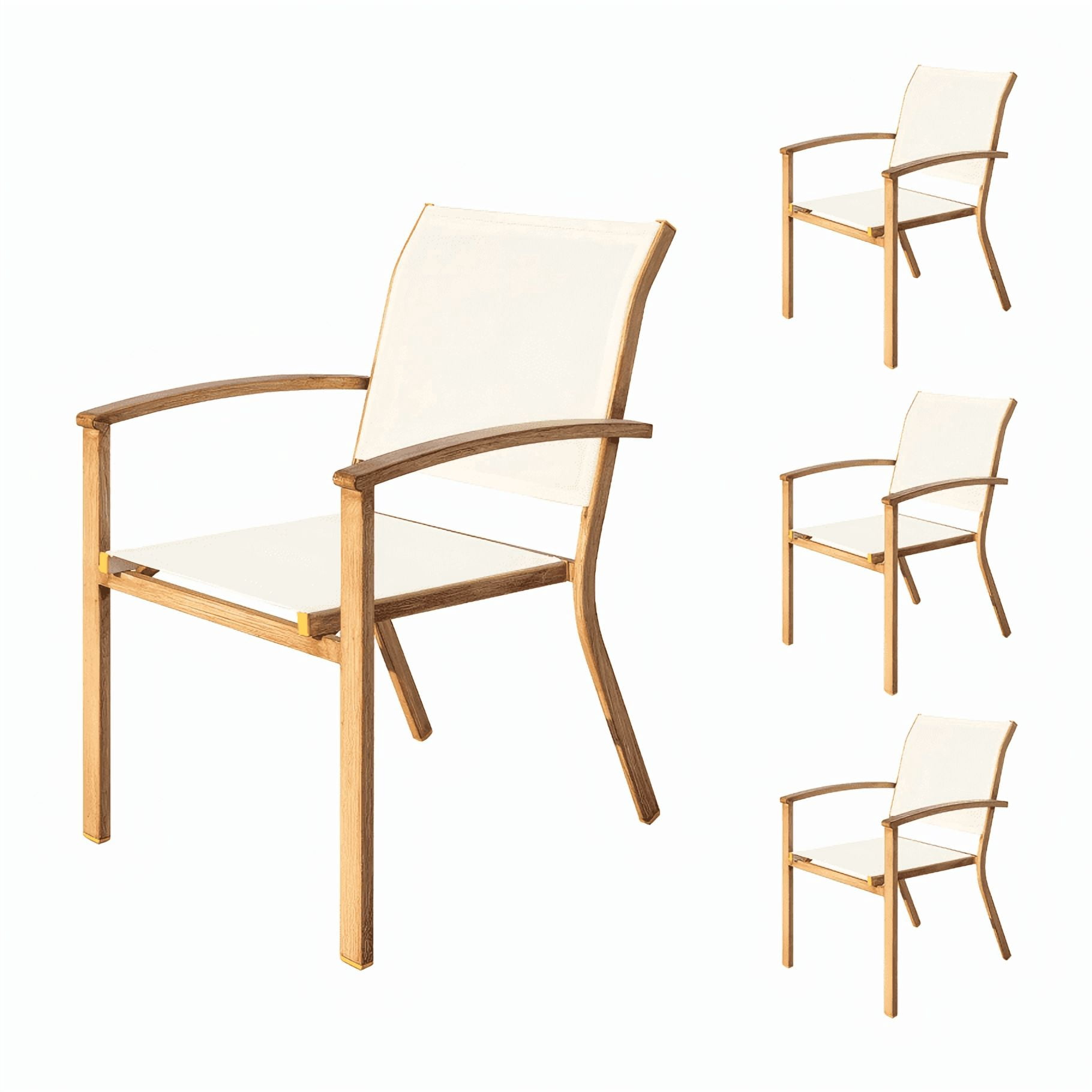 MOONMISS Set of 4 Outdoor Stackable Patio Chairs with Arms Wrought Iron Textilene for Garden Yard Deck