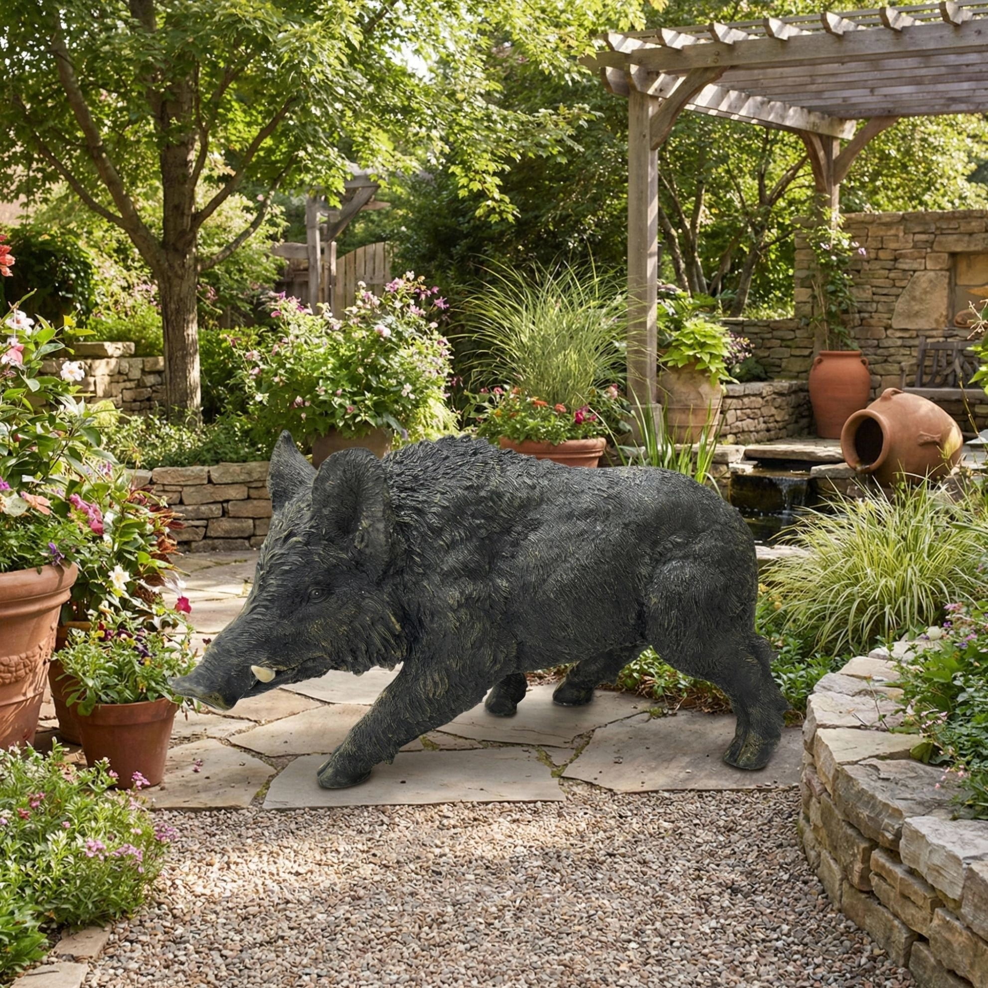 MOONMISS Simulated Wild Boar Resin Garden Statue 12H x 21L in,Weatherproof Lawn Ornament for Outdoor Patio Decor