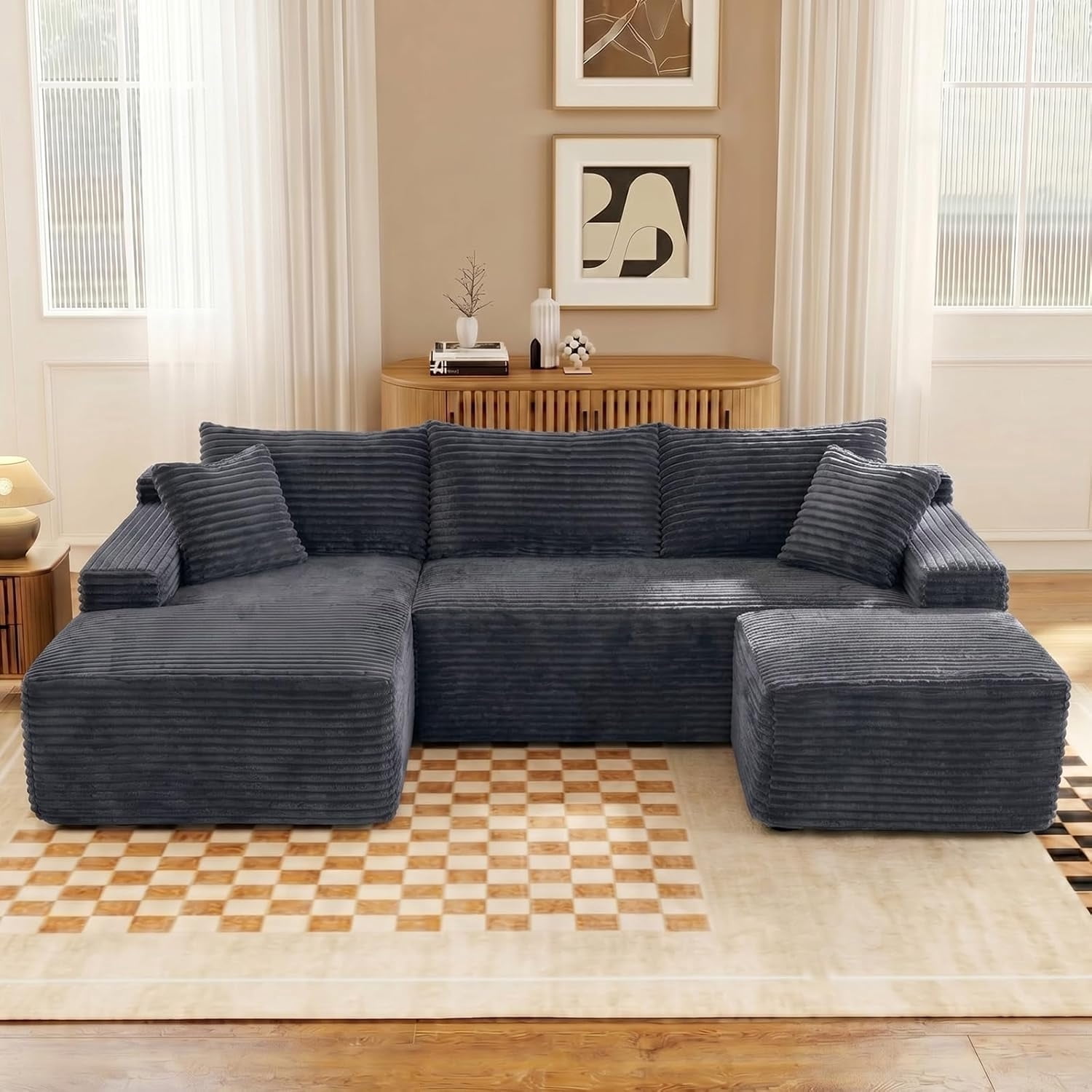 MOONMISS Small Modular Sectional Sofa with Movable Chaise and Ottoman,U-Shaped Boneless Cloud Couch for Living Room Apartment,Gray(Left Facing Chaise)