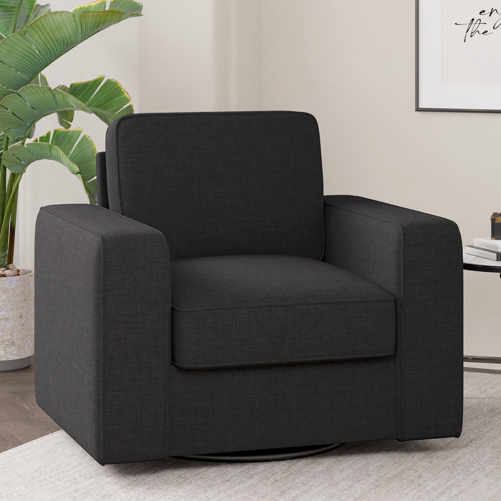 MOONMISS Swivel Accent Chair, 36'' Wide Mid-Century Modern Armchair for Living Room, Bedroom, Office, Black