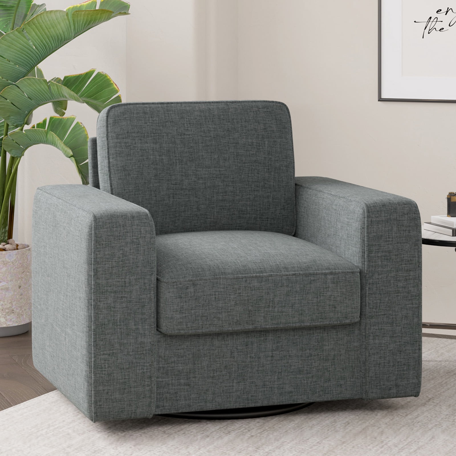 MOONMISS Swivel Accent Chair, 36'' Wide Mid-Century Modern Armchair for Living Room, Bedroom, Office, Gray