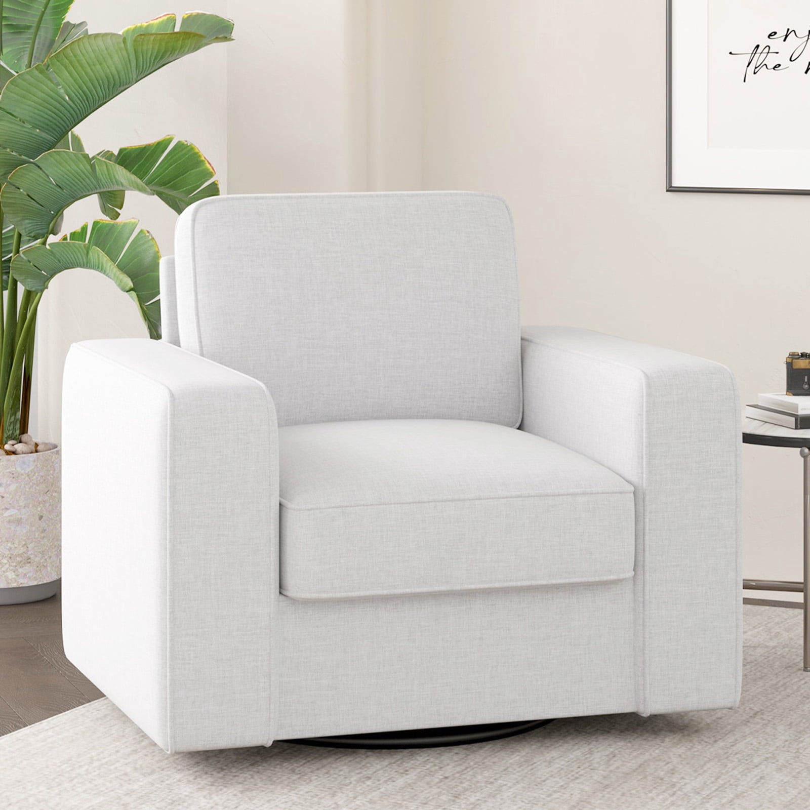 MOONMISS Swivel Accent Chair, 36'' Wide Mid-Century Modern Armchair for Living Room, Bedroom, Office, White