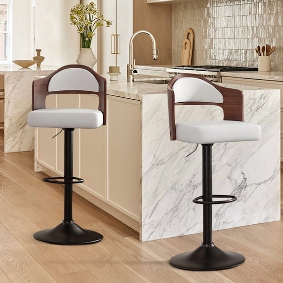 MOONMISS Swivel Bar Stools Set of 2, Wooden Kitchen Bar Chairs with Back, PU Leather Counter Height Barstools for Kitchen Island,