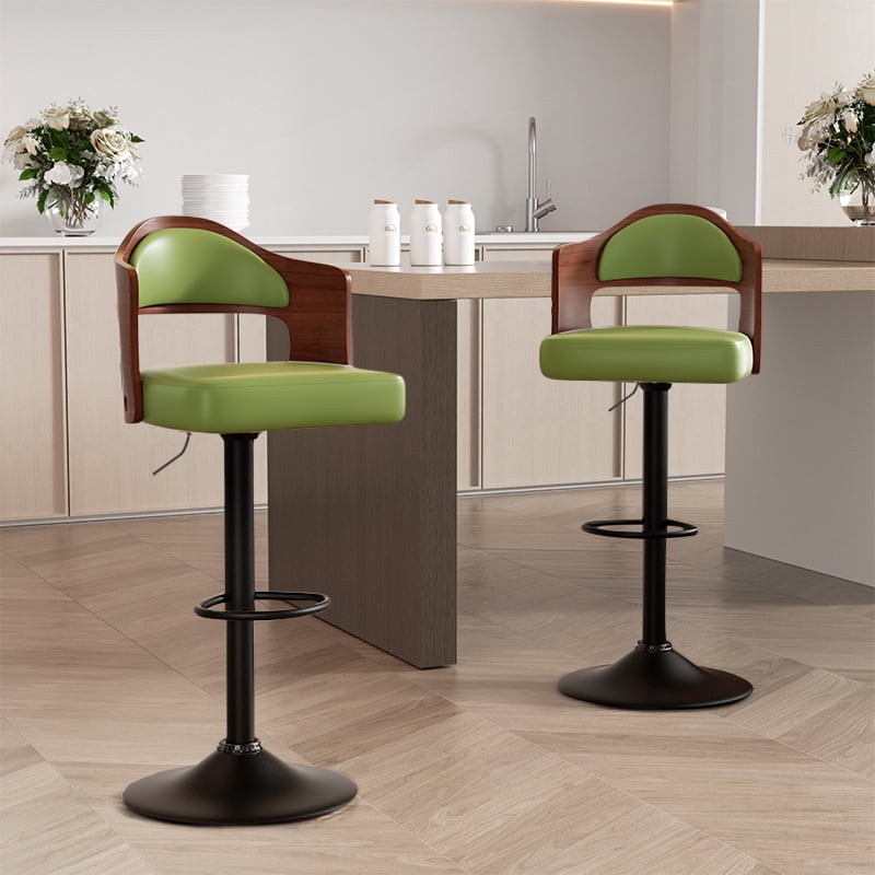 MOONMISS Swivel Bar Stools Set of 2, Wooden Kitchen Bar Chairs with Back, PU Leather Counter Height Barstools for Kitchen Island,