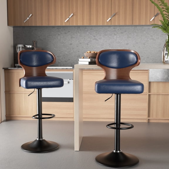 MOONMISS Swivel Bar Stools Set of 2, Wooden Kitchen Bar Chairs with Back, PU Leather Counter Height Barstools for Kitchen Island,