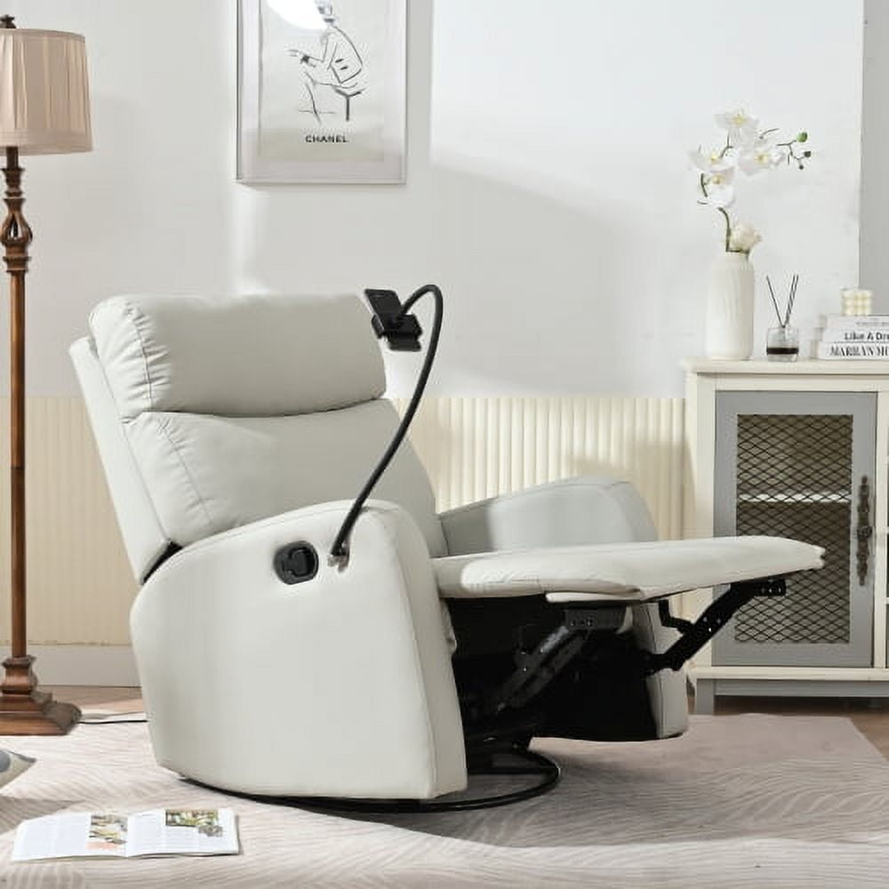 MOONMISS Swivel Rocker Recliner Chair,360 Degree Nursery Rocking Chairfor Bedroom,Living Room Chair Home Theater Seat,Phone Holder(Light Gray)
