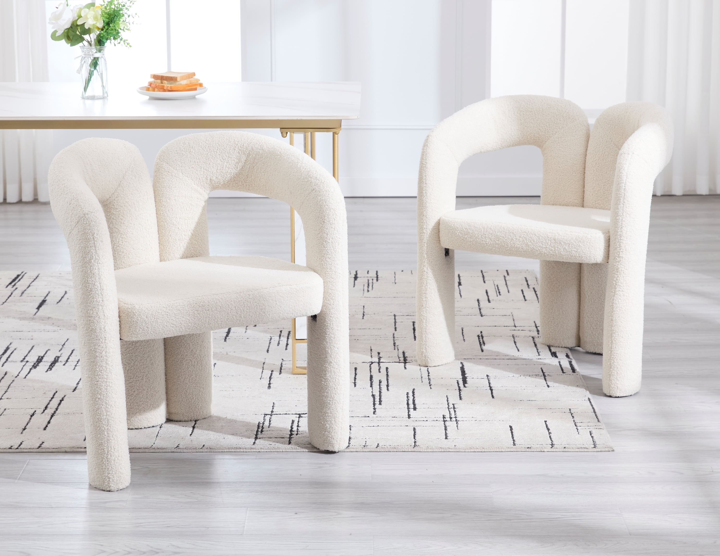 MOONMISS Teddy Fabric Upholstered Wood Frame Contemporary Designed Dining Side Chair（set of 2）-Beige