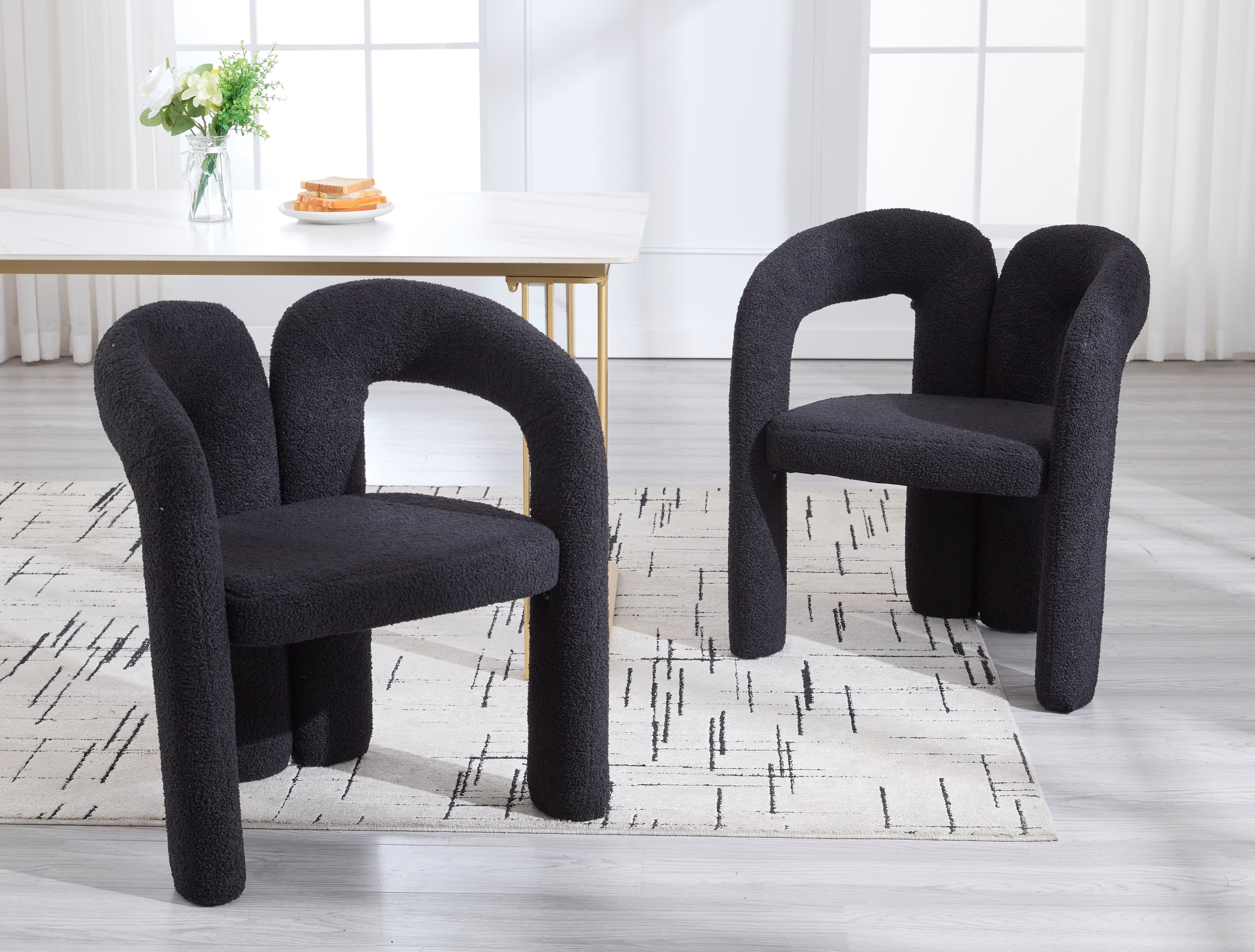 MOONMISS Teddy Fabric Upholstered Wood Frame Contemporary Designed Dining Side Chair（set of 2）-Black