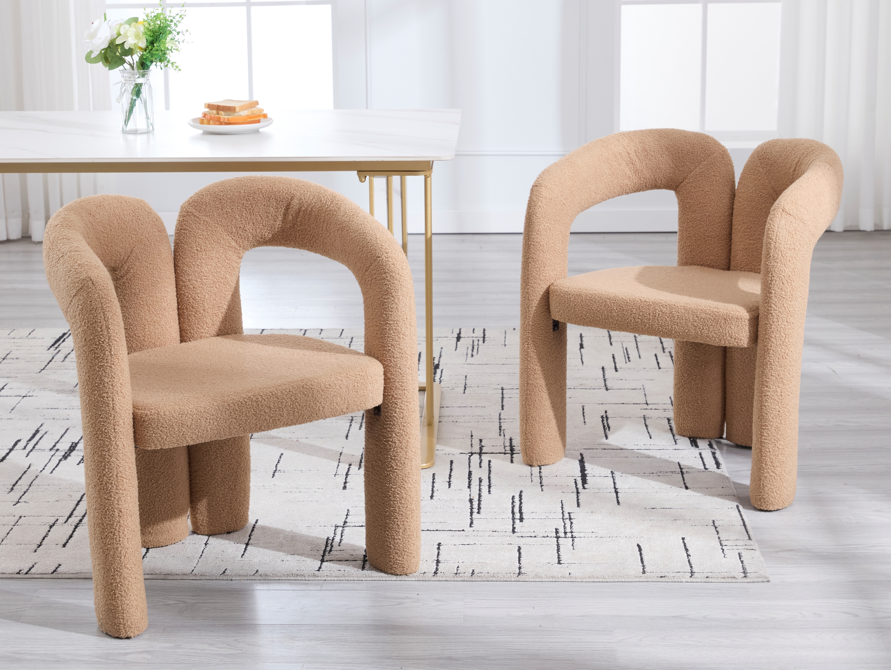 MOONMISS Teddy Fabric Upholstered Wood Frame Contemporary Designed Dining Side Chair（set of 2）-Camel