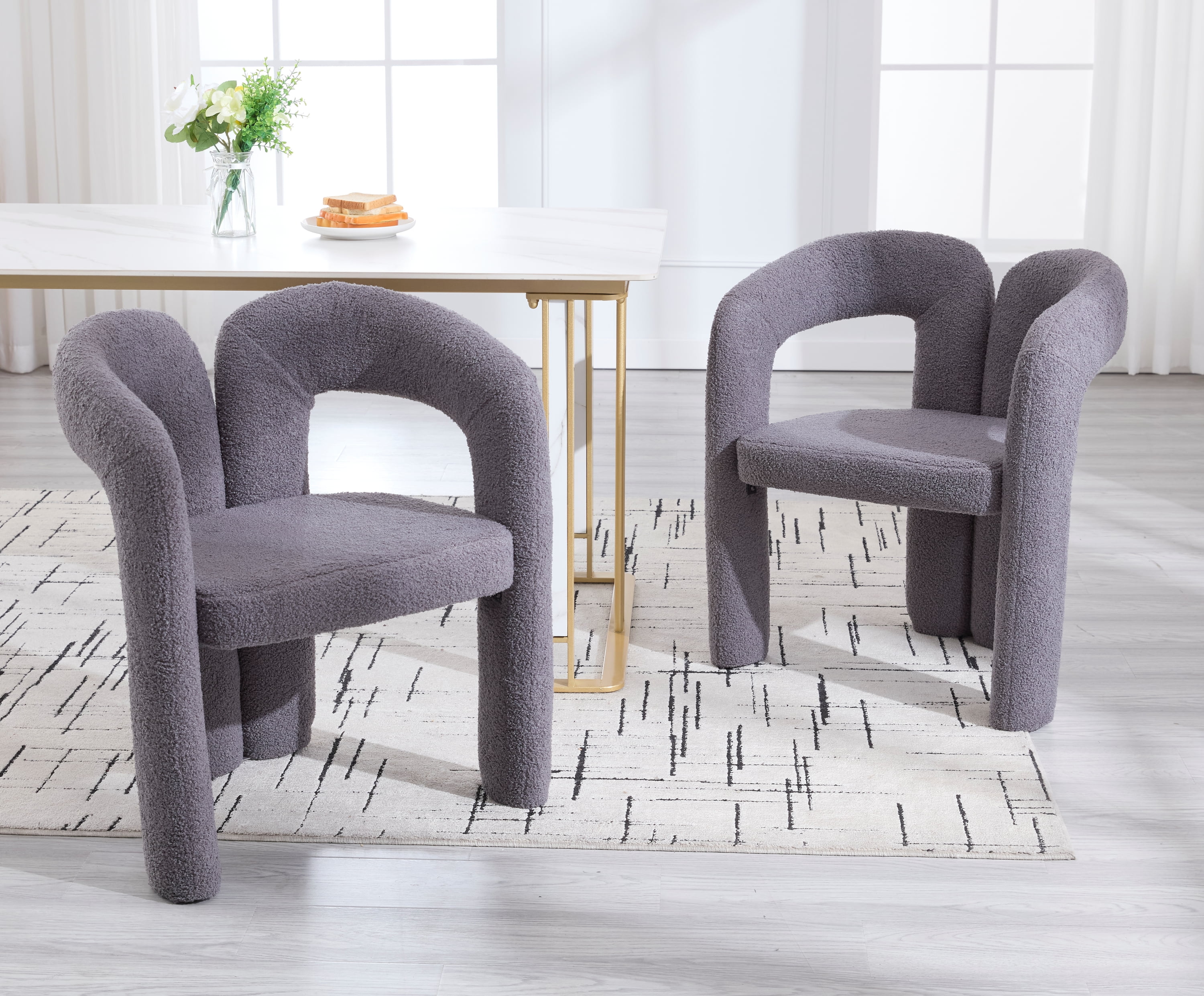 MOONMISS Teddy Fabric Upholstered Wood Frame Contemporary Designed Dining Side Chair（set of 2）-Gray