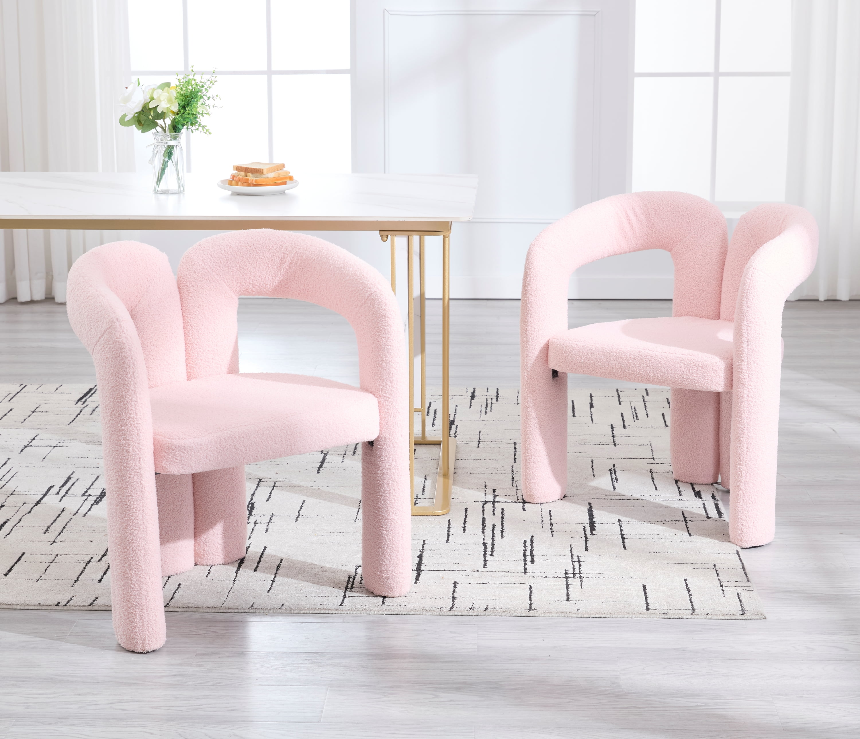 MOONMISS Teddy Fabric Upholstered Wood Frame Contemporary Designed Dining Side Chair（set of 2）-Pink
