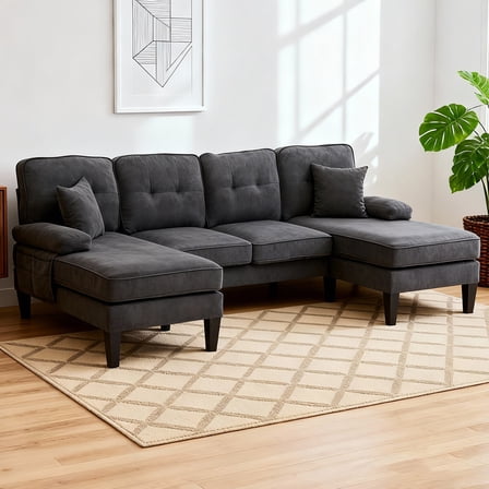 MOONMISS U-Shaped Sectional Sofa, 4 Seater Sectional Couch with Chaise, Modular Sleeper Sectionals for Living Room-Dark Grey