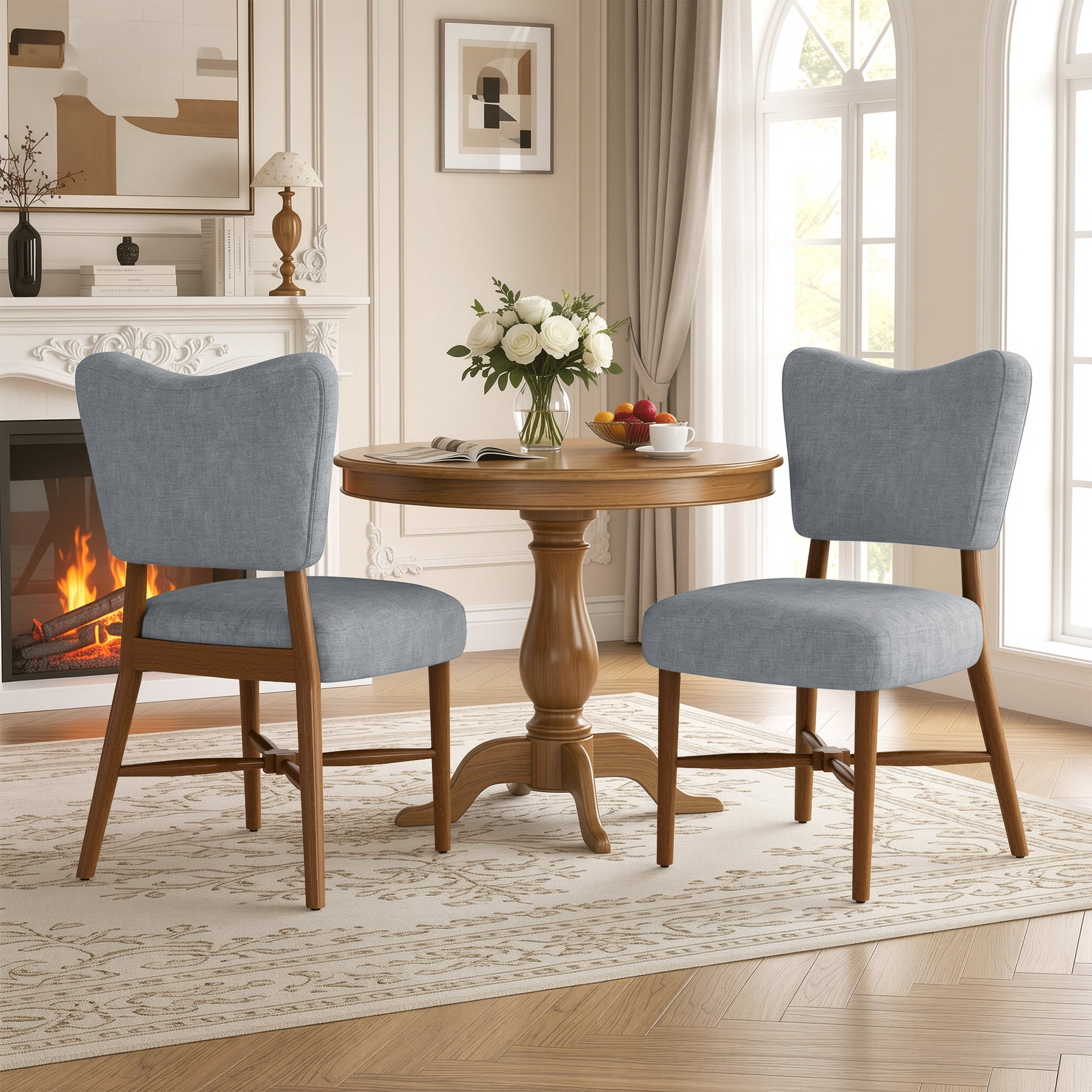 MOONMISS Upholstered Dining Chairs(Set of 2), Modern Farmhouse Accent Chairs with Solid Wood Legs, Fabric Kitchen & Dining Room Chairs,Gray