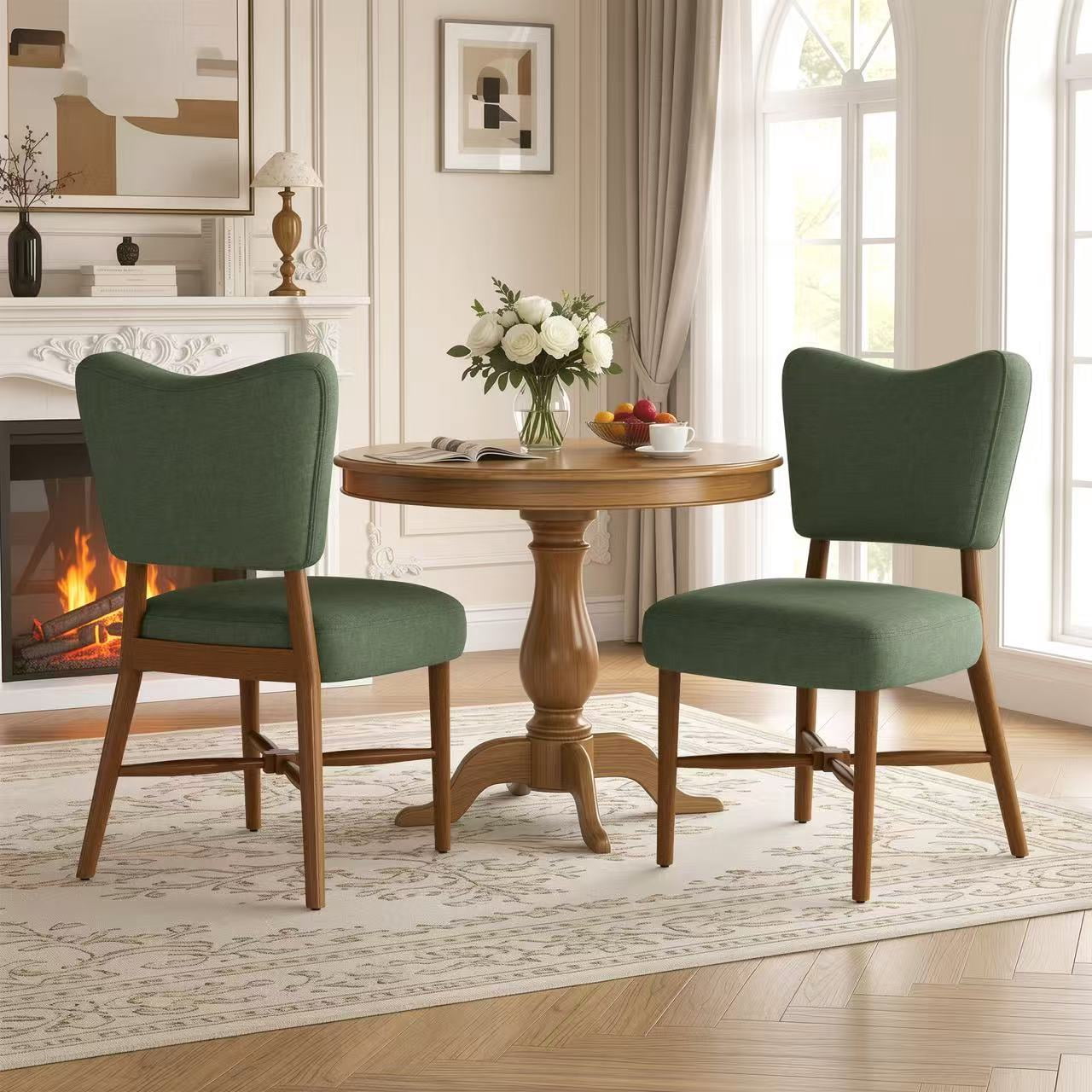 MOONMISS Upholstered Dining Chairs(Set of 2), Modern Farmhouse Accent Chairs with Solid Wood Legs, Fabric Kitchen & Dining Room Chairs,Green