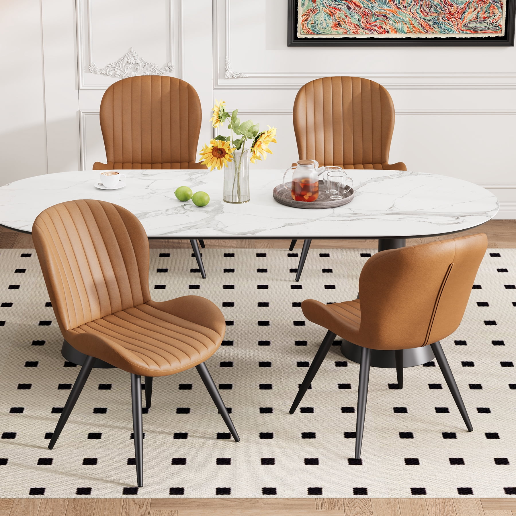 MOONMISS Upholstered Dining Chairs Set of 4,Modern Kitchen Side Chairs with Backrest and Metal Legs,Brown