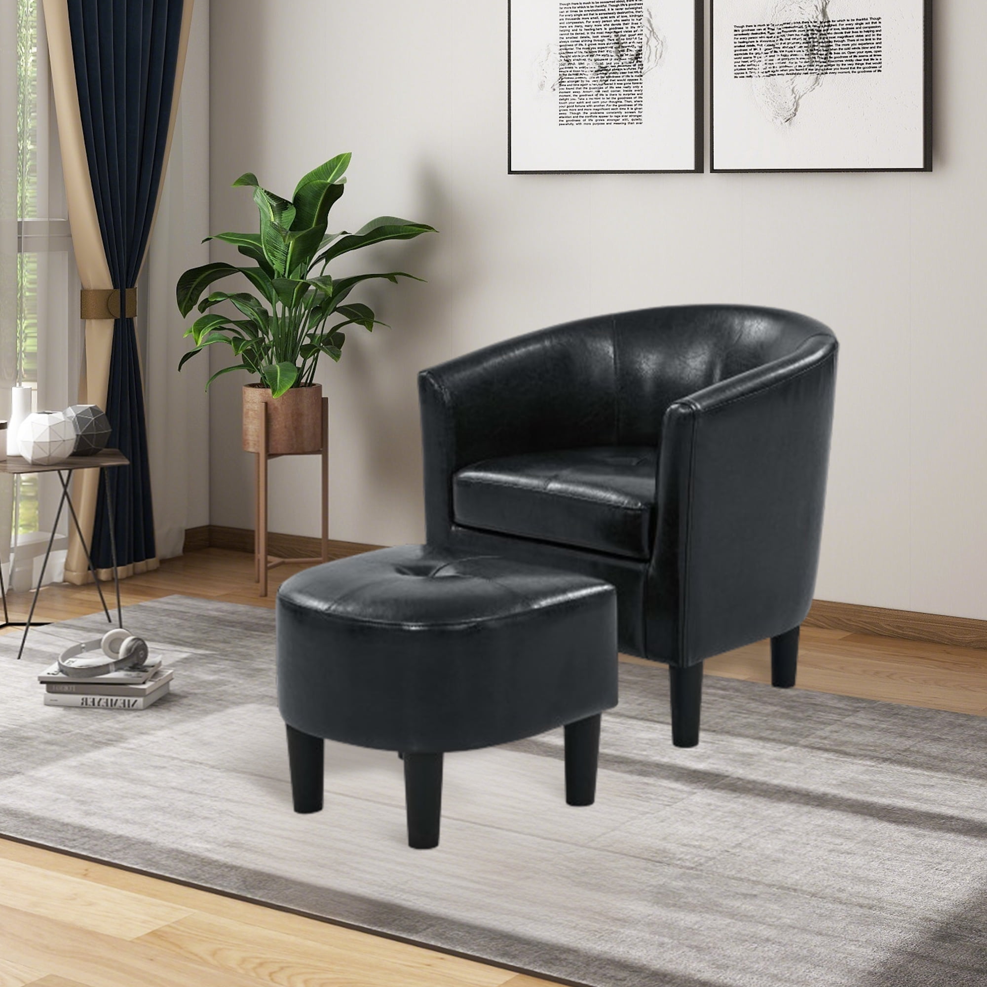 MOONMISS Velvet Accent Chair with Ottoman for Living Room，Black