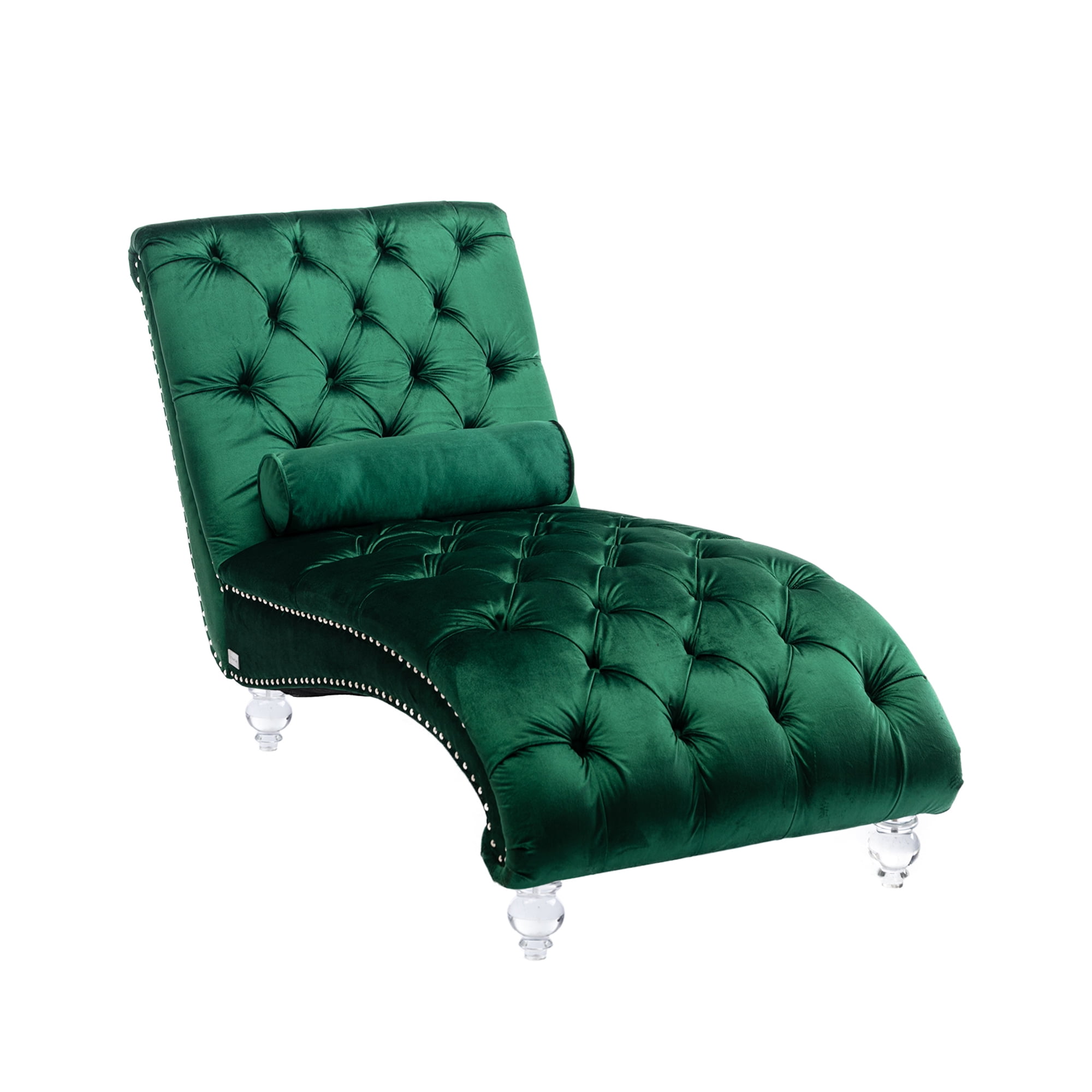 MOONMISS Velvet Chaise Lounge Chair Button Tufted Upholstered with Pillow Indoor
