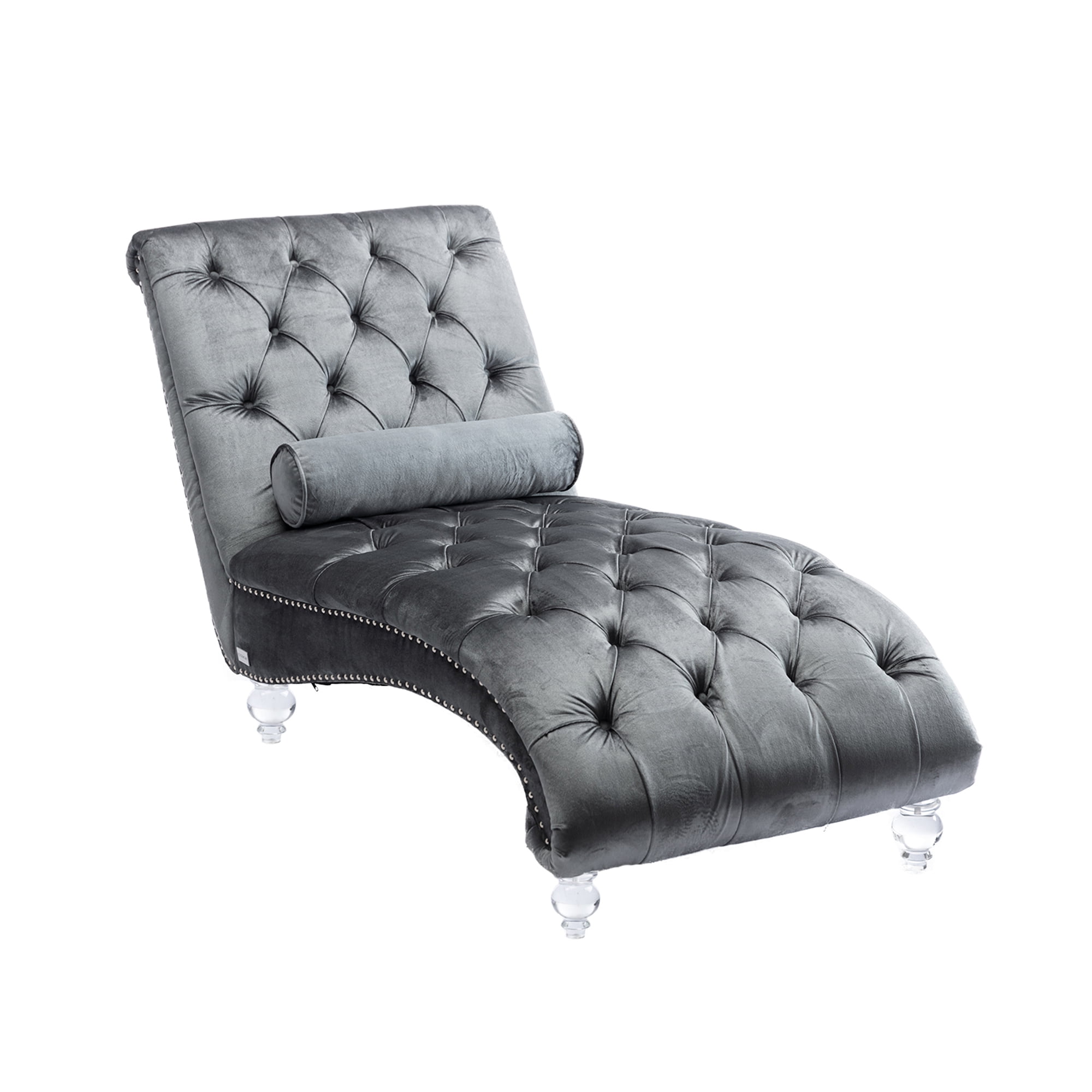 MOONMISS Velvet Chaise Lounge Chair Button Tufted Upholstered with Pillow Indoor