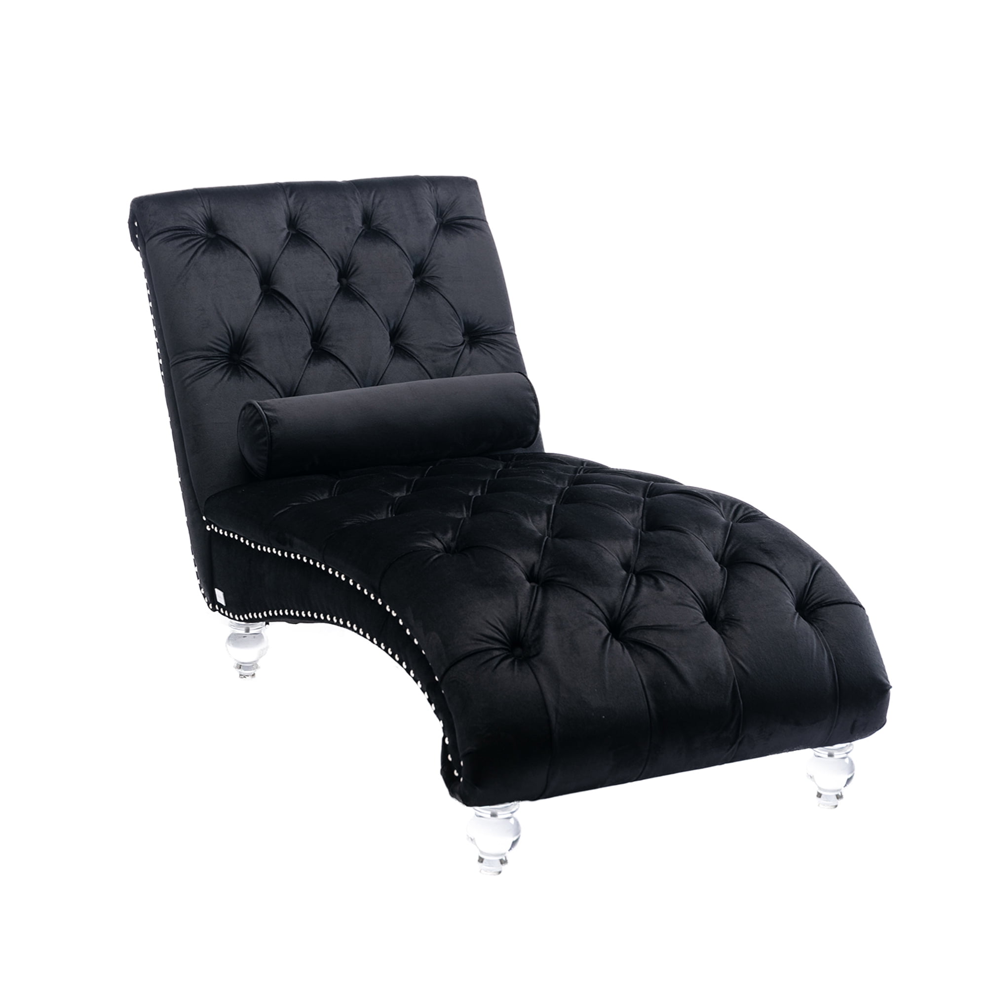 MOONMISS Velvet Chaise Lounge Chair Button Tufted Upholstered with Pillow Indoor