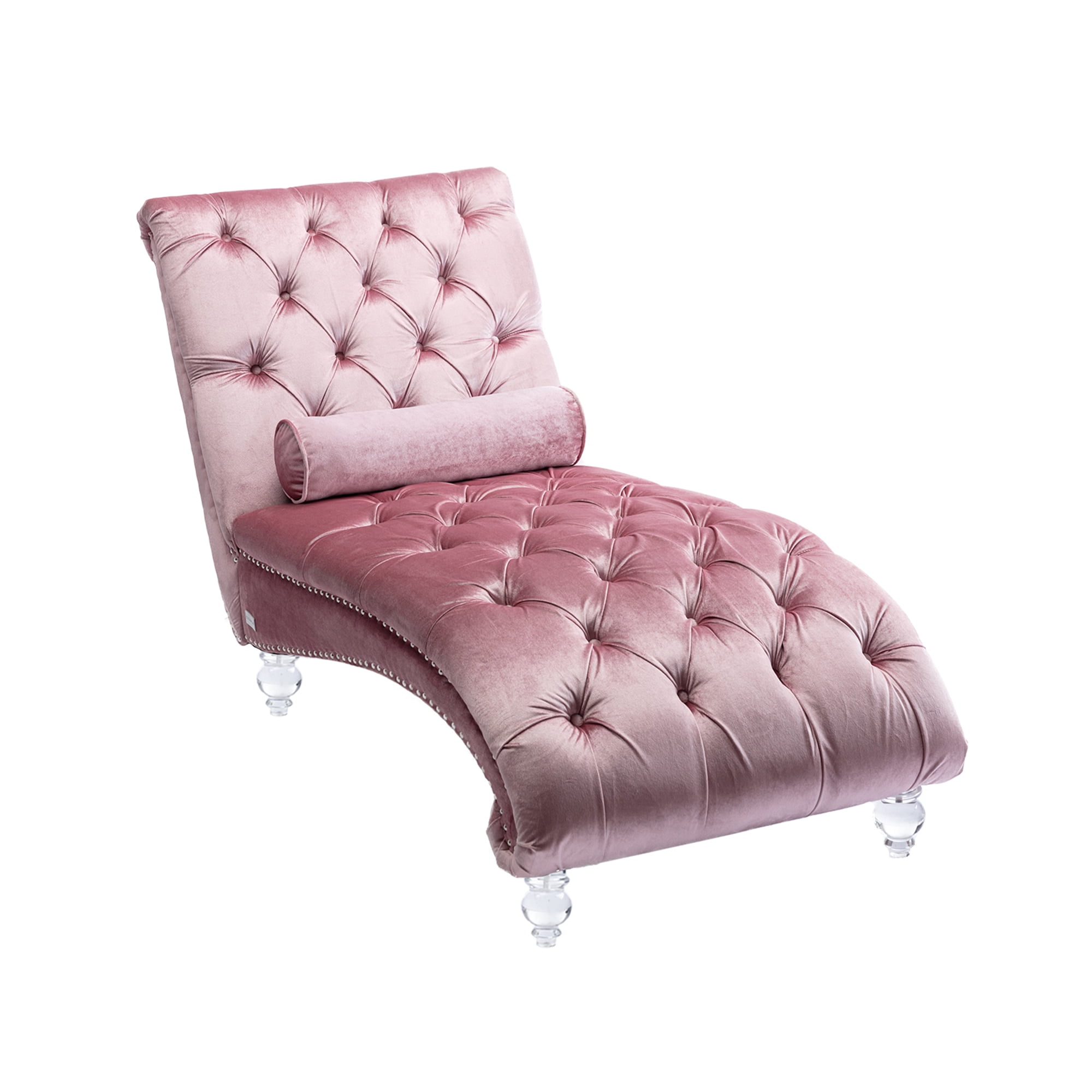 MOONMISS Velvet Chaise Lounge Chair Button Tufted Upholstered with Pillow Indoor