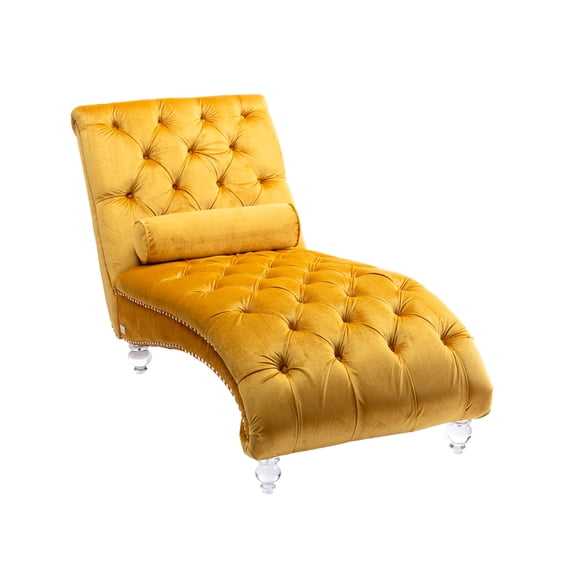 MOONMISS Velvet Chaise Lounge Chair Button Tufted Upholstered with Pillow Indoor