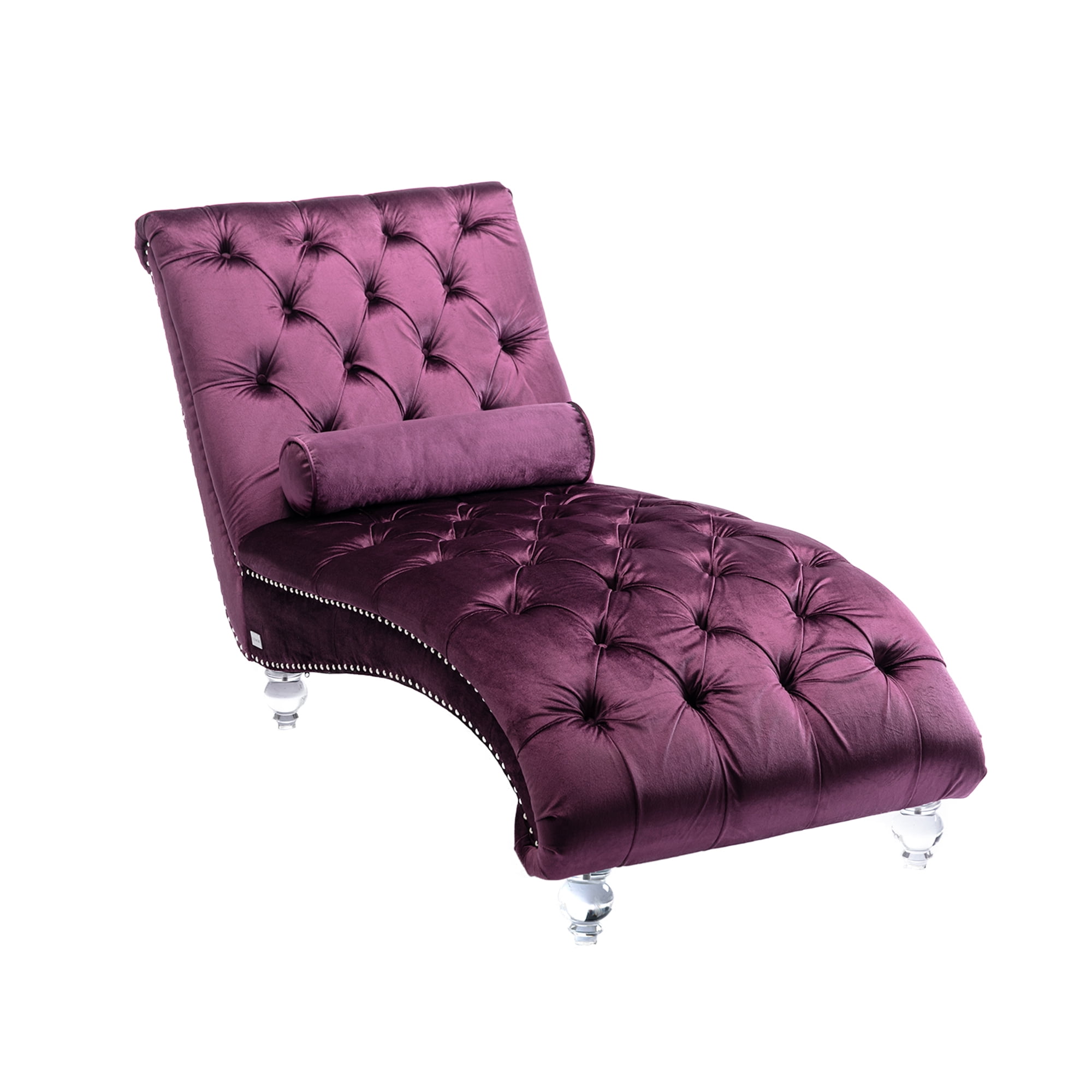MOONMISS Velvet Chaise Lounge Chair Button Tufted Upholstered with Pillow Indoor
