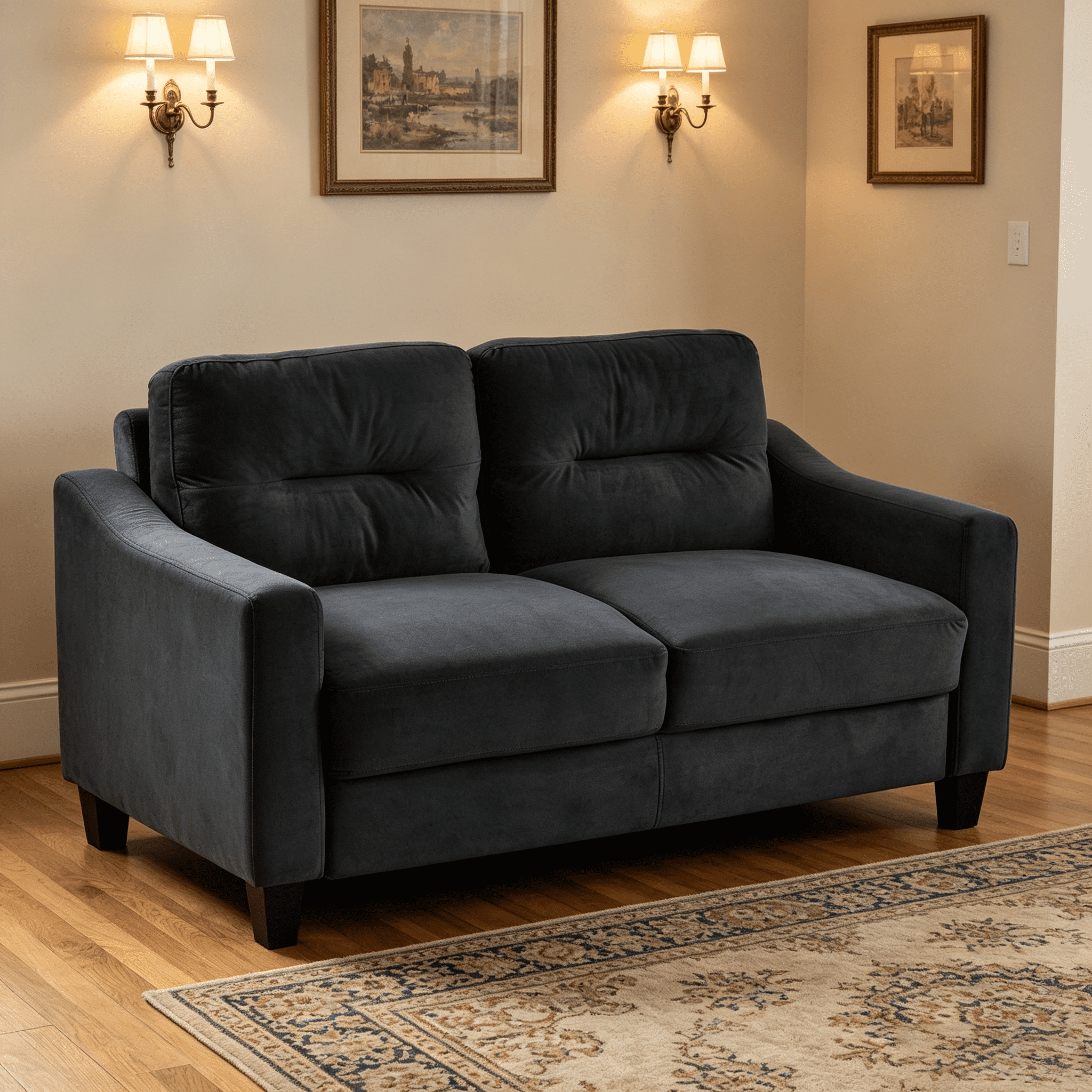 MOONMISS Velvet Loveseat Sofa Couch with Upholstered Cushion for Small Space Living Room Bedroom Office,Black