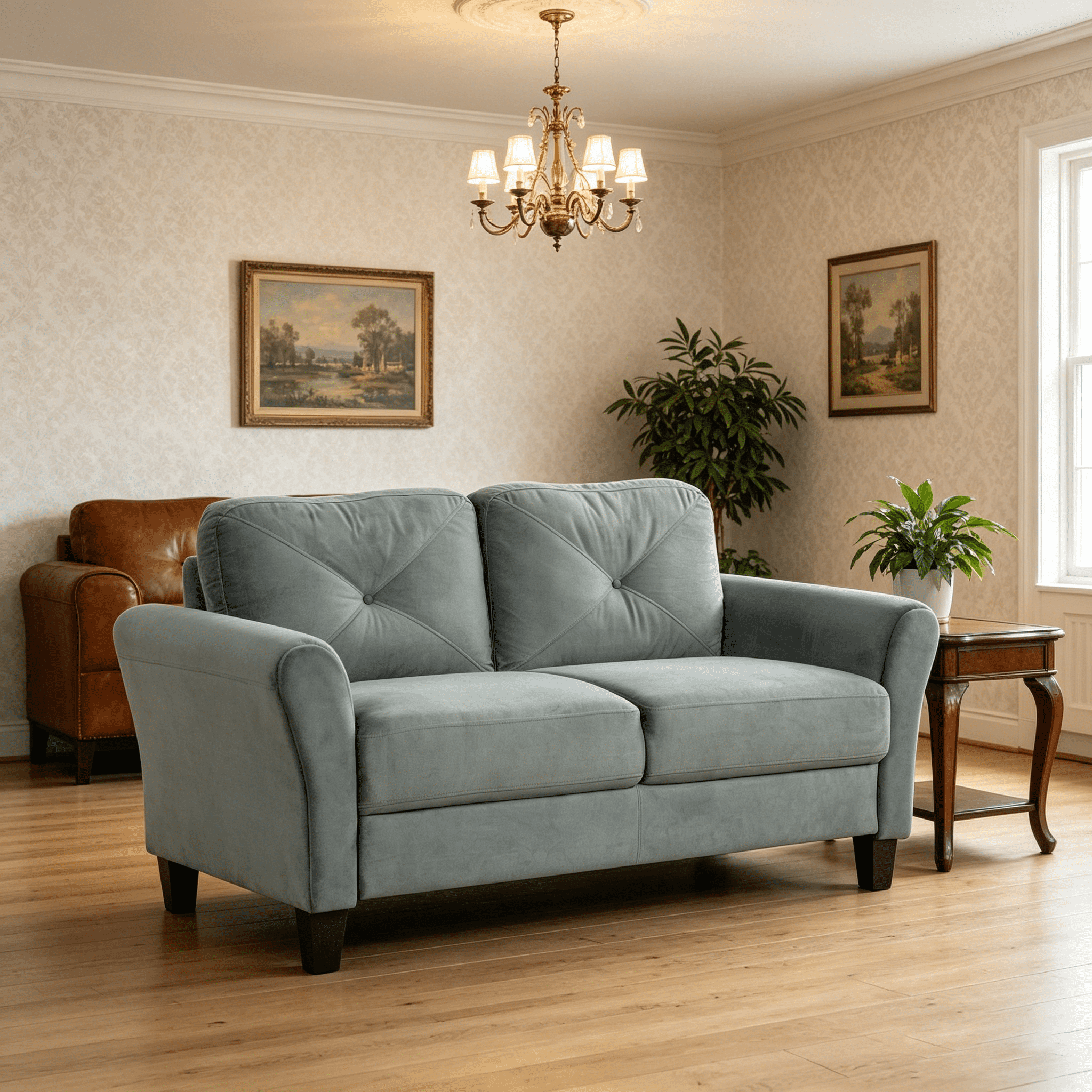 MOONMISS Velvet Loveseat Sofa Couch with Upholstered Cushion for Small Space Living Room Bedroom Office,Gray