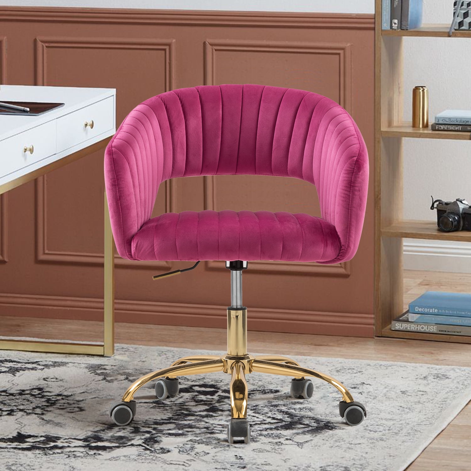 MOONMISS Velvet Office Desk Chair,Modern Swivel Desk Chair with Gold