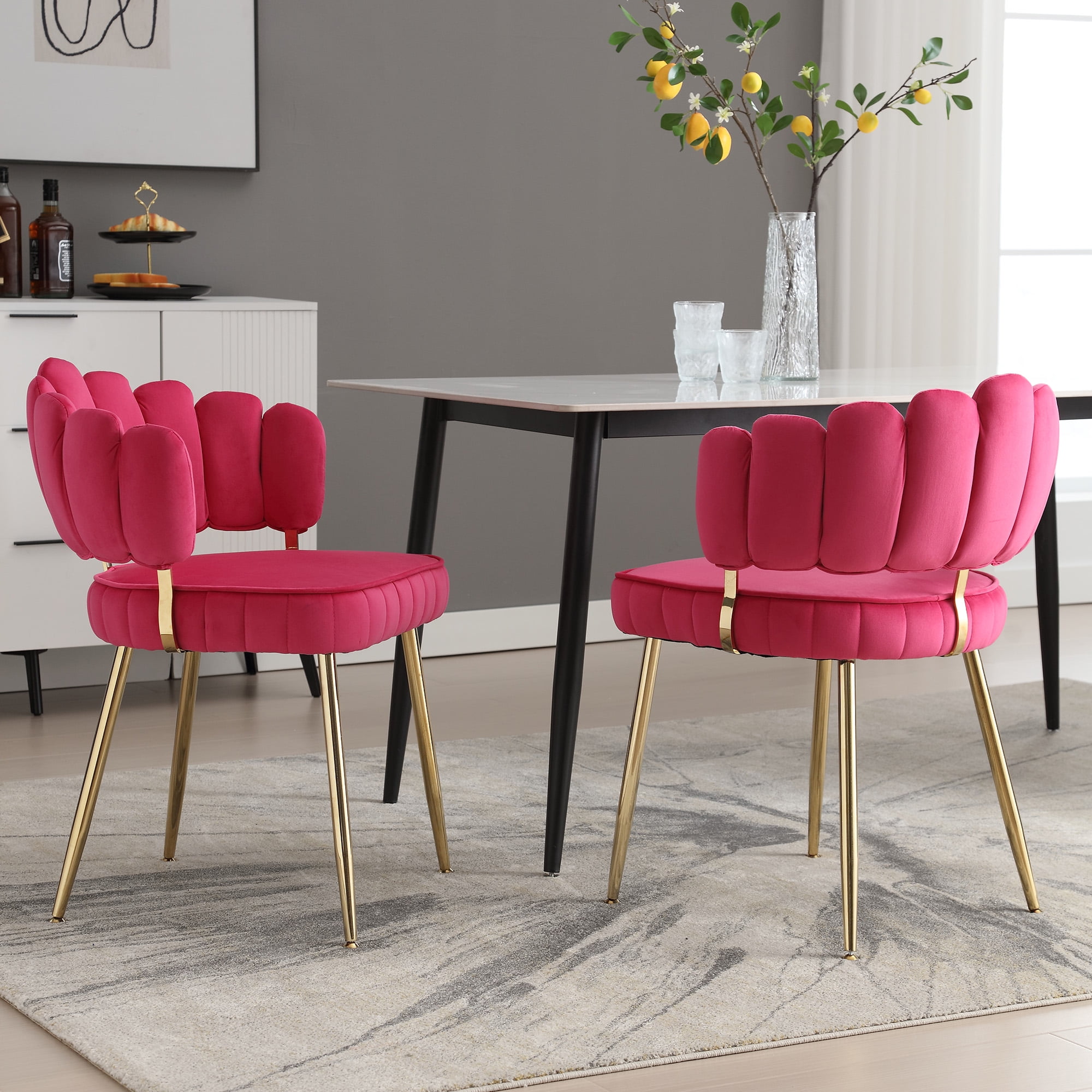 MOONMISS Velvet Upholstered Scallop Single Side Dining Chair With