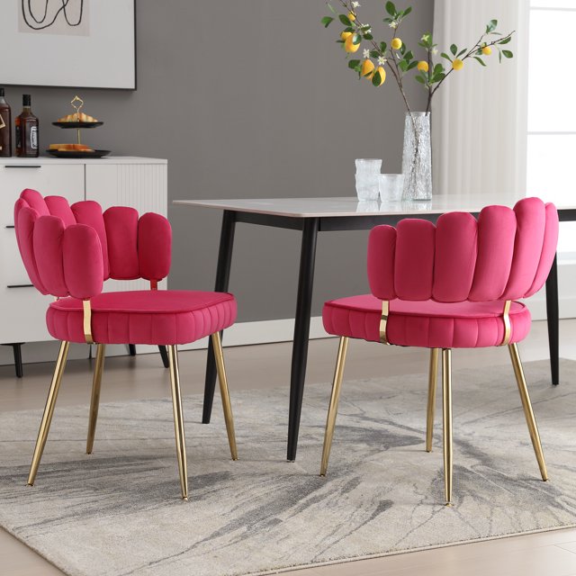 MOONMISS Velvet Upholstered Scallop Single Side Dining Chair With