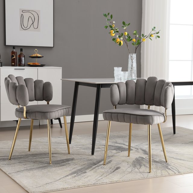 MOONMISS Velvet Upholstered Scallop Single Side Dining Chair With