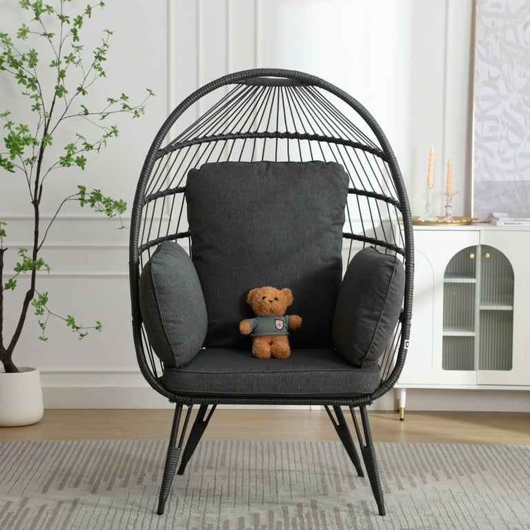 Free Shipping MOONMISS Wicker Egg Basket Chairs With UV Resistant Cushions Dark Gray Walmart