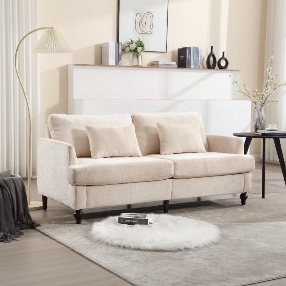 MOONMISS chenille Fabric Loveseat sofa, 2-Seat Upholstered for Living Room,Brown wood feet Beige
