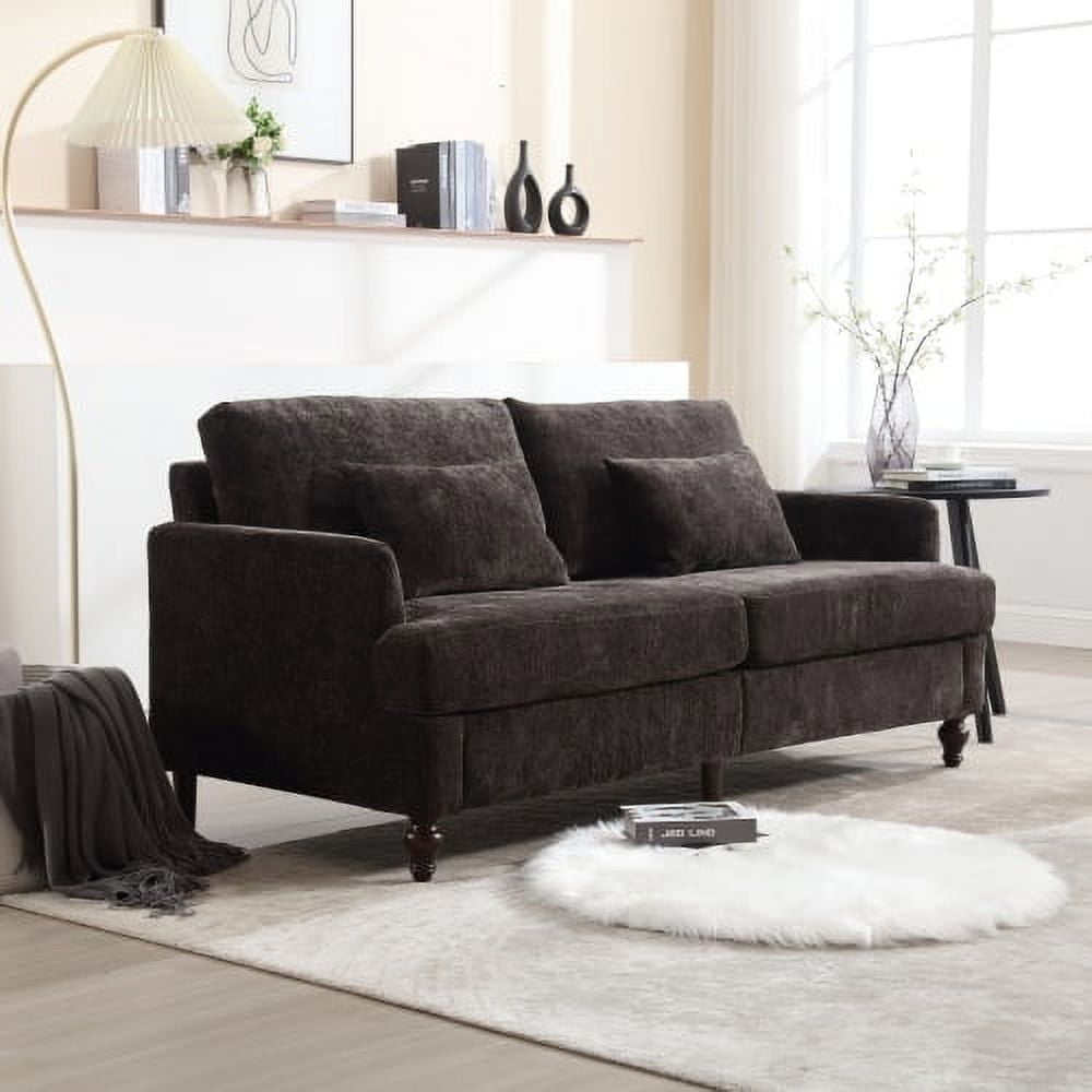 MOONMISS chenille Fabric Loveseat sofa, 2-Seat Upholstered for Living Room,Brown wood feet Black