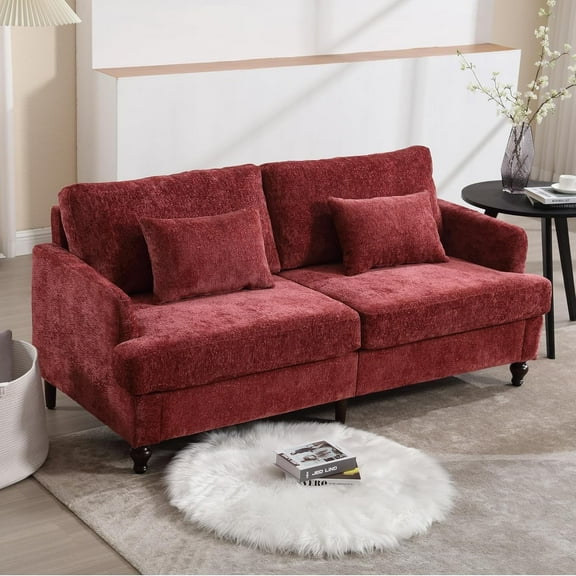 MOONMISS chenille Fabric Loveseat sofa, 2-Seat Upholstered for Living Room,Brown wood feet Wine Red