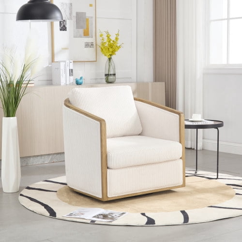 MOONMOSS Modern Swivel Accent Chair,Comfy 364° Adult Round Chairs for Living Room,Beige
