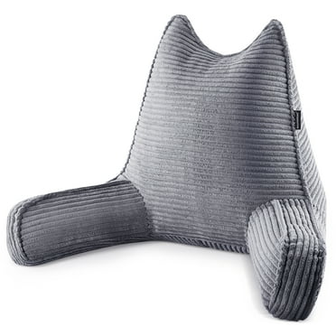 MOONORAH Backrest Reading Pillow with Arms Back Support for Sitting Up in Bed, Back Pillow with Shredded Memory Foam for Adult - Gray