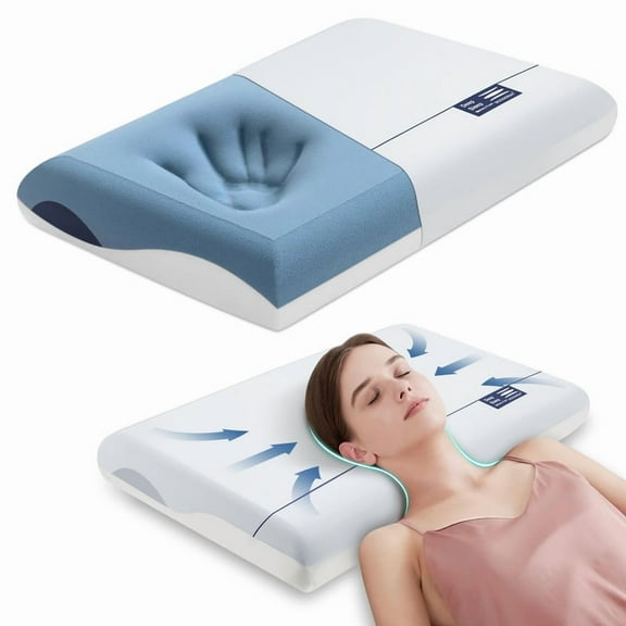 MOONORAH Cooling Memory Foam Bed Pillow for Neck Pain Relief, Two-Sided Cooling Pillow for Back, Stomach and Side Sleepers, Two Firmness, Hotel Quality Bed Pillows, Queen Size, 28" x 16"