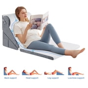 MOONORAH Bed Wedge Pillow with Head Pillow - Adjustable Highly Sponge Post-Surgery Pillow for Back, Leg & Knee Pain, Acid Reflux & Snoring Relief -Orthopedic Support for Sleeping, Flannel,Gray &White