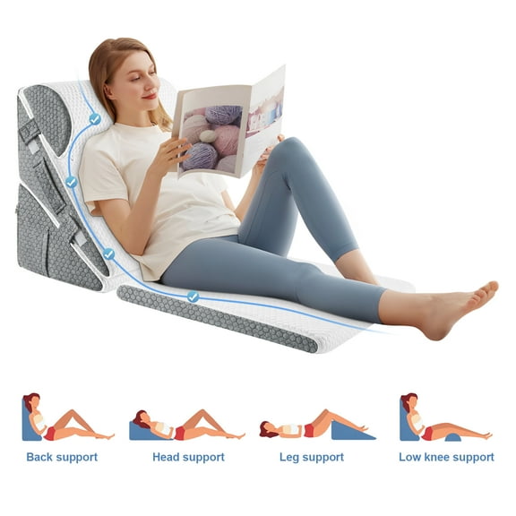MOONORAH Bed Wedge Pillow with Head Pillow - Adjustable Highly Sponge Post-Surgery Pillow for Back, Leg & Knee Pain, Acid Reflux & Snoring Relief - Orthopedic Support for Sleeping, White