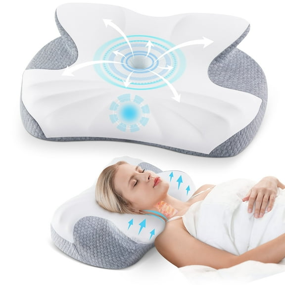 MOONORAH Cervical Memory Foam Pillow Neck Bed Pillow for Pain Relief Sleeping, Ergonomic Orthopedic for Side Back and Stomach Sleepers with Breathable Pillowcase, Queen Size 24" x 16.5" x 5.1" Gray