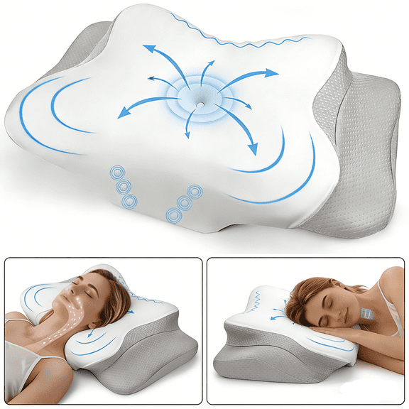 MOONORAH Cervical Neck Pillow, Memory Foam Pillows with Ergonomic Contour Design for Neck Support and Pain Relief, Comfortable Sleeping Pillow for Side, Back and Stomach Sleepers,Gray  & White
