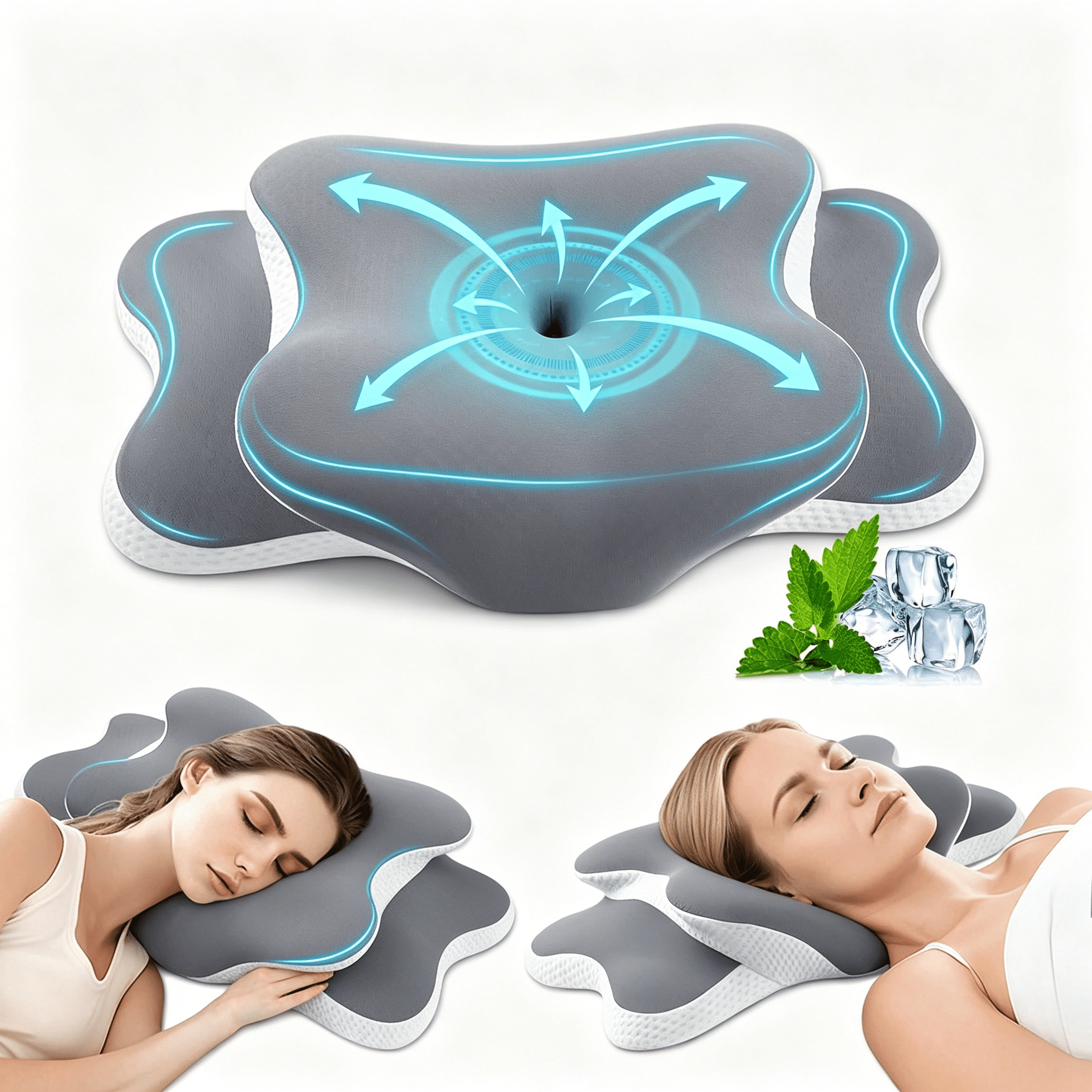 MOONORAH Cervical Memory Foam Pillows for Neck and Shoulder, Contour Bed Pillow, Ergonomic Neck Support Pillow for Side Back Stomach Sleepers with Pillowcase, Gray