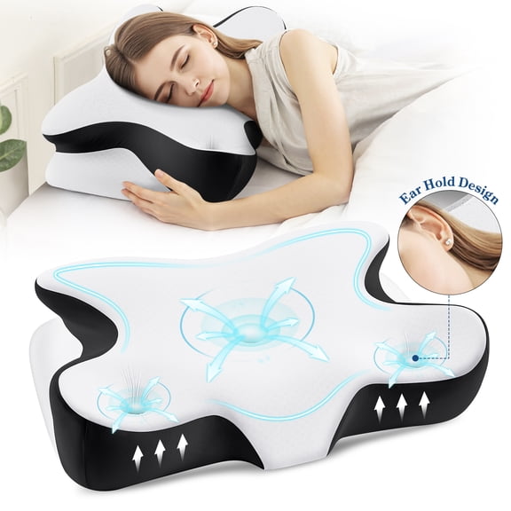 MOONORAH Cervical Pillow for Neck and Shoulder, Ergonomic Side Sleeper Pillow for Neck Support, Contour Memory Foam Pillows for Side Back & Stomach Sleepers with Cooling Pillowcase, Black