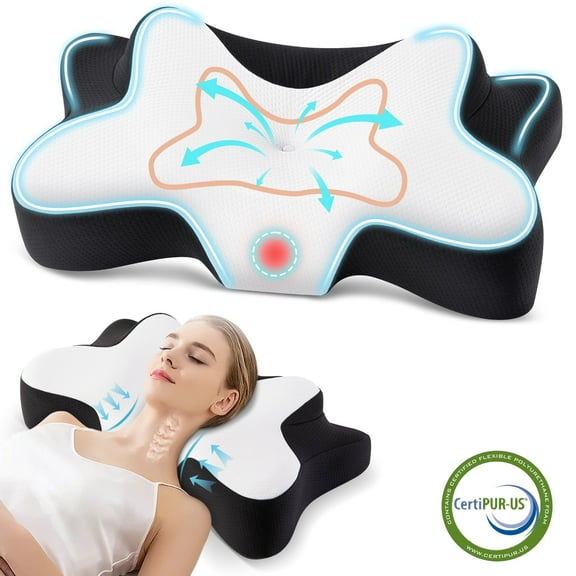 MOONORAH Cervical Pillow for Sleeping Neck Pain Relief with Pillowcase Standard/Queen Blue Black