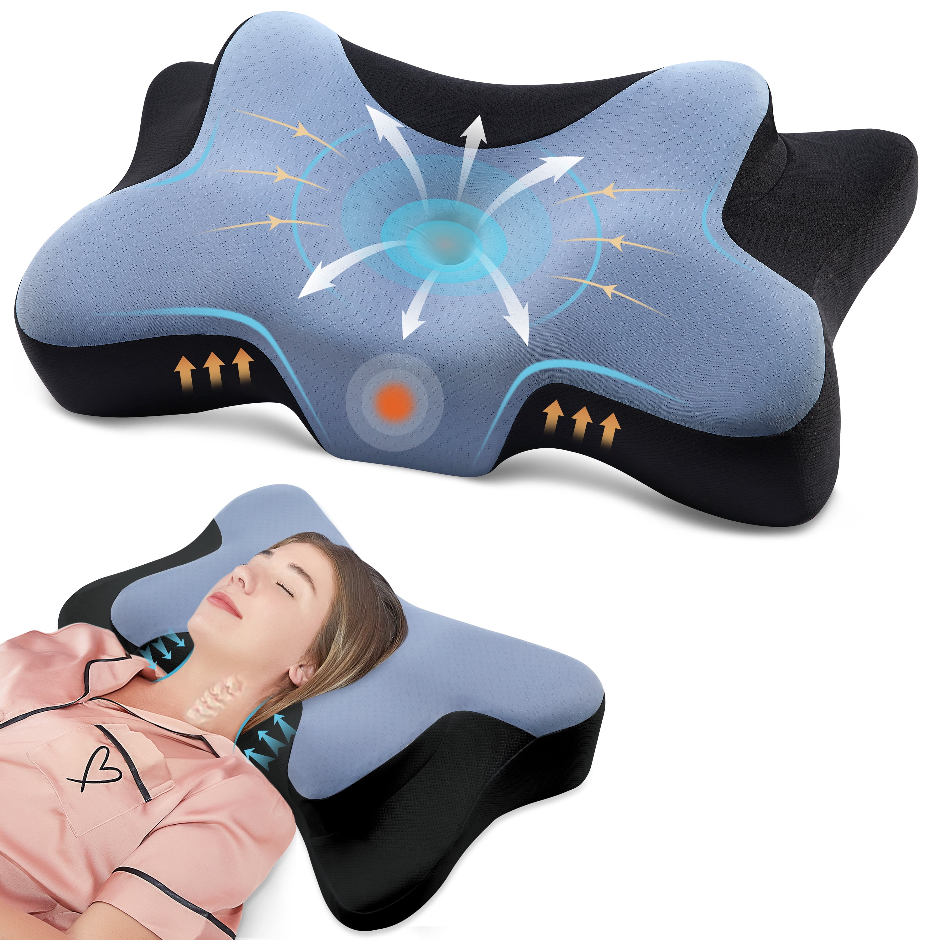 MOONORAH Contour Memory Foam Cervical Pillows for Pain Relief Sleeping,Ergonomic Orthopedic Neck Bed Pillow with Covers Queen Size 26"Lx14.6"Wx5.1"H