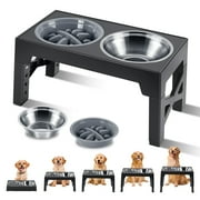MOONORAH Elevated Dog Bowls, 2 in 1 Adjustable Raised Dog Bowl Stand with Stainless Steel Dogs Food Bowl & Slow Feeder Dog Bowls, 5 Heights for Small Medium Large Dogs Pets with Non-Slip Feet